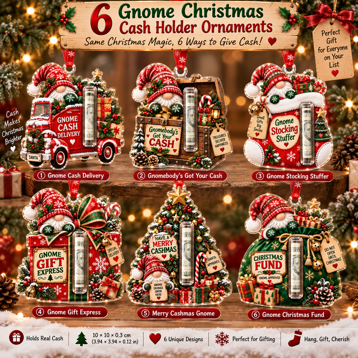 ๐ Gnome Christmas Cash Holder Ornament