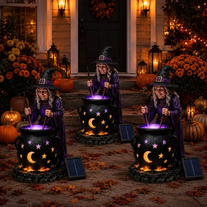🧙‍♀️🏡Halloween Witch Glowing Cauldron Solar Light