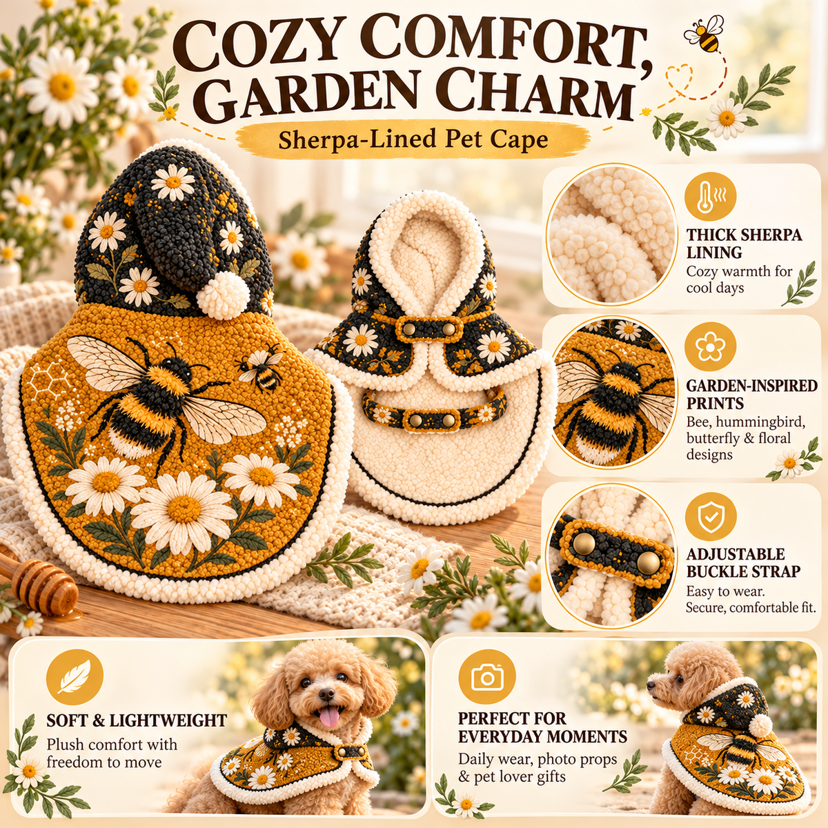 Garden Wildlife Pet Warm Cloak | Soft Fleece Hooded Pet Outfit