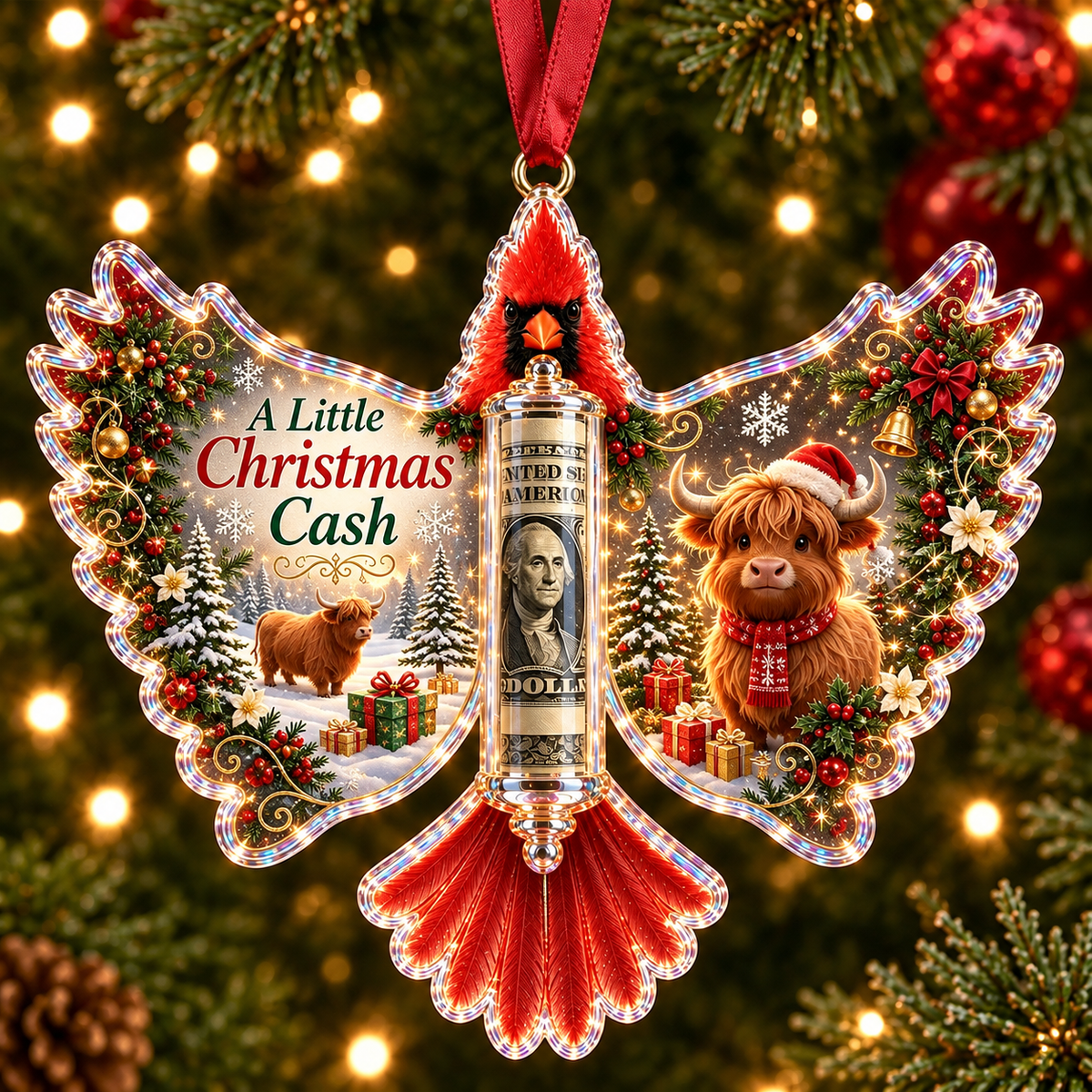 🐦 💵 Christmas Cash Gift Cardinal Ornament – Holiday Money Holder Keepsake 🎄 ✨