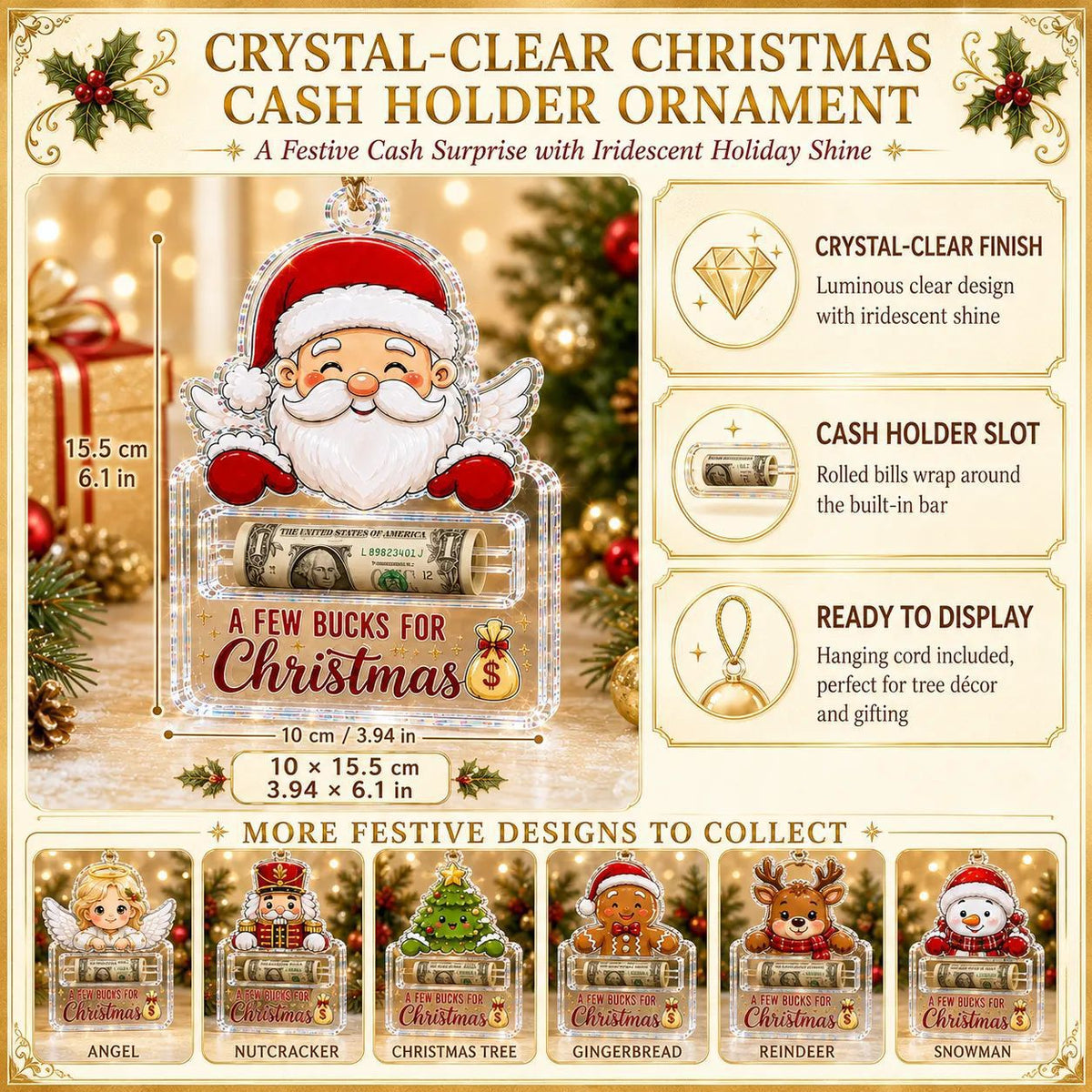 🔥Last Day 60% OFF🎄A Few Bucks For Christmas™ Crystal Acrylic Money Holder Ornament