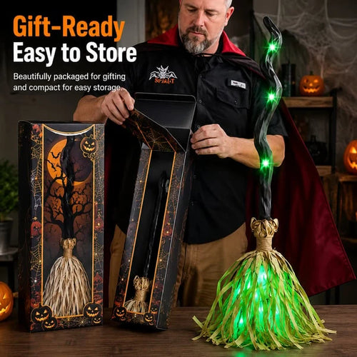 🧙‍♀️Magic Halloween Animated Moving Witch Broom Light‑Sound‑Motion🧹