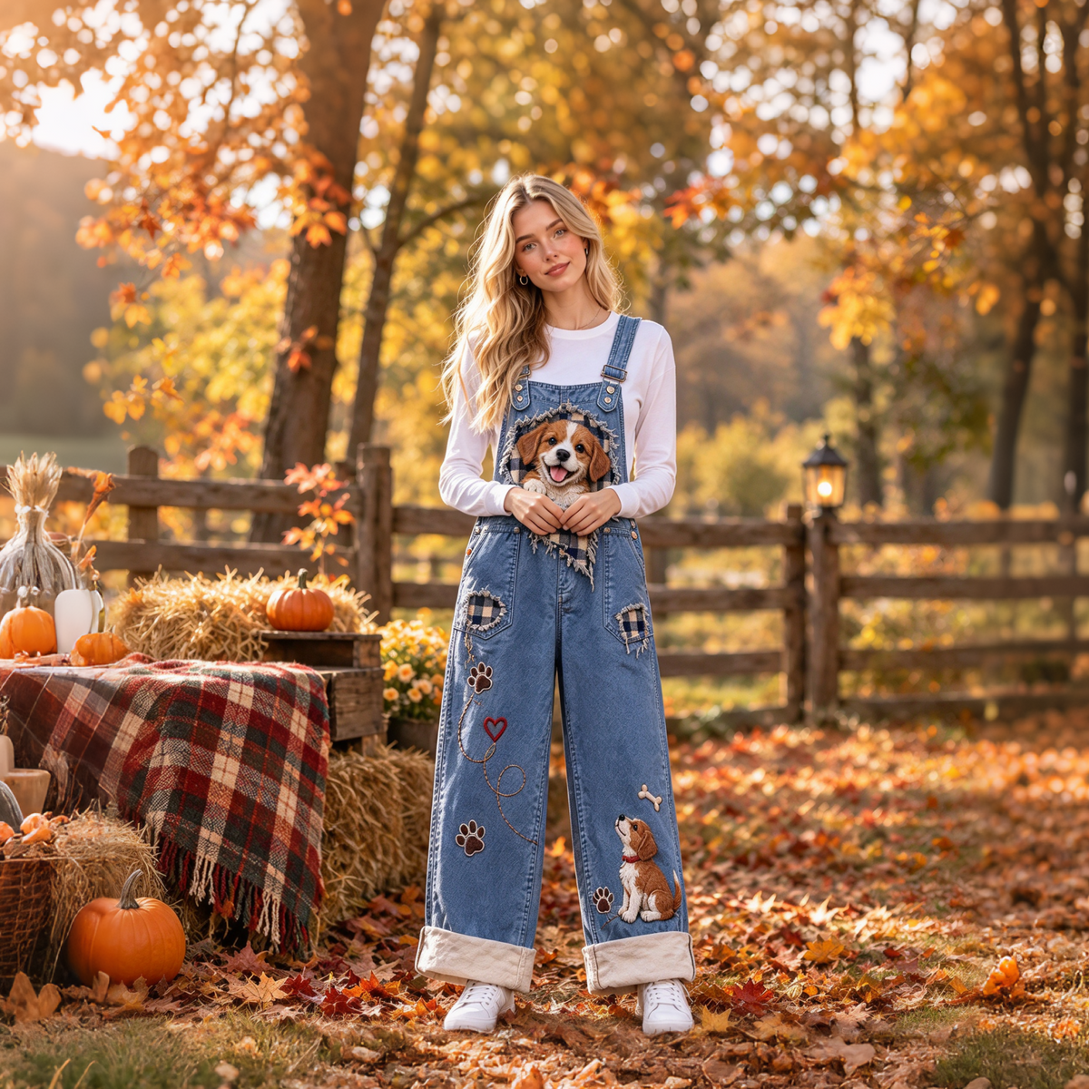 🐶Cute Dog Print Denim Overalls
