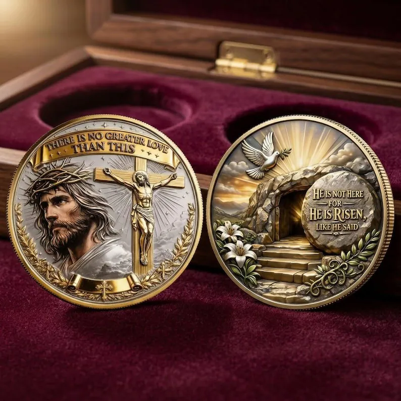 ✝️ No Greater Love Resurrection Coin — A Christian Keepsake of Faith, Sacrifice & Hope