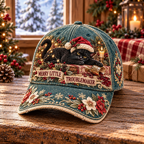 Vintage Santa Kitty Embroidered Dad Cap🧢