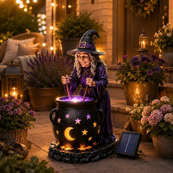 🧙‍♀️🏡Halloween Witch Glowing Cauldron Solar Light