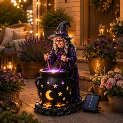 🧙‍♀️🏡Halloween Witch Glowing Cauldron Solar Light