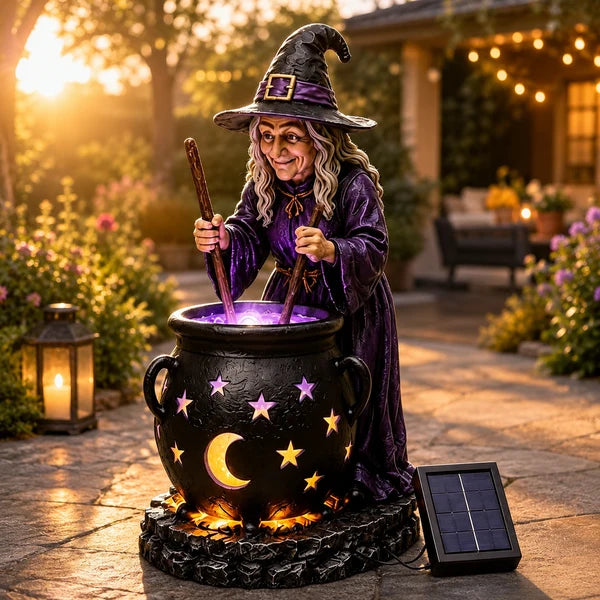 🧙‍♀️🏡Halloween Witch Glowing Cauldron Solar Light