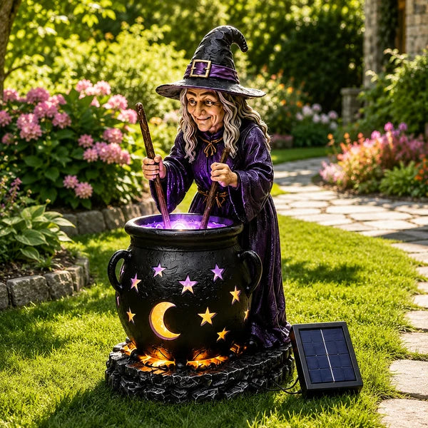 🧙‍♀️🏡Halloween Witch Glowing Cauldron Solar Light