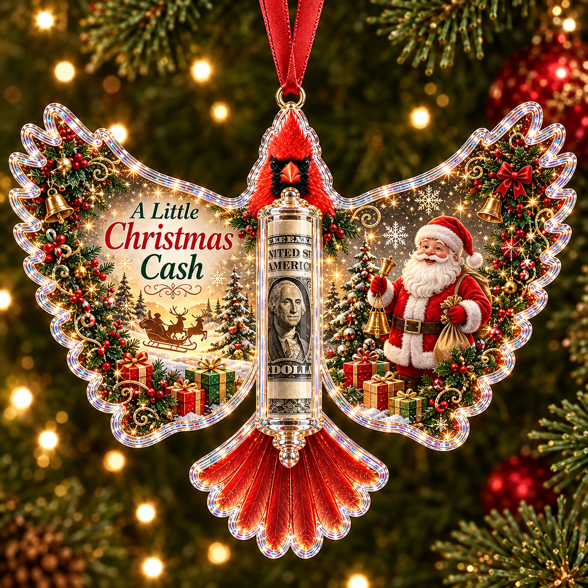🐦 💵 Christmas Cash Gift Cardinal Ornament – Holiday Money Holder Keepsake 🎄 ✨