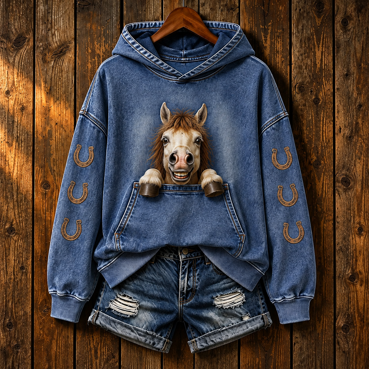Cute Pocket Horse Vintage Hoodie 🐴