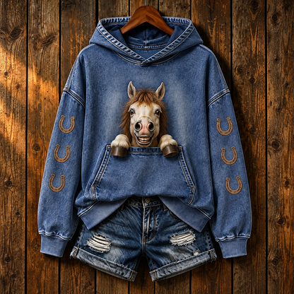 Cute Pocket Horse Vintage Hoodie 🐴