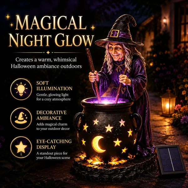 🧙‍♀️🏡Halloween Witch Glowing Cauldron Solar Light