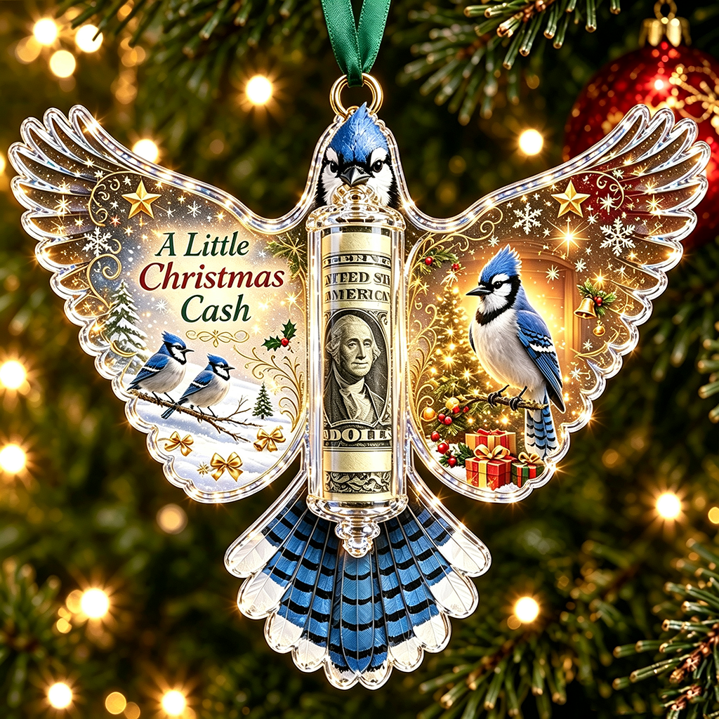 🦜 💵 Christmas Cash Gift Blue Jay Ornament – Holiday Money Holder Keepsake 🎄 ✨