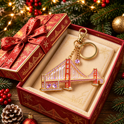 🔑🎁USA Landmark Crystal Keychain Collection - 5‑Styles Gold Plated Souvenir Ornament