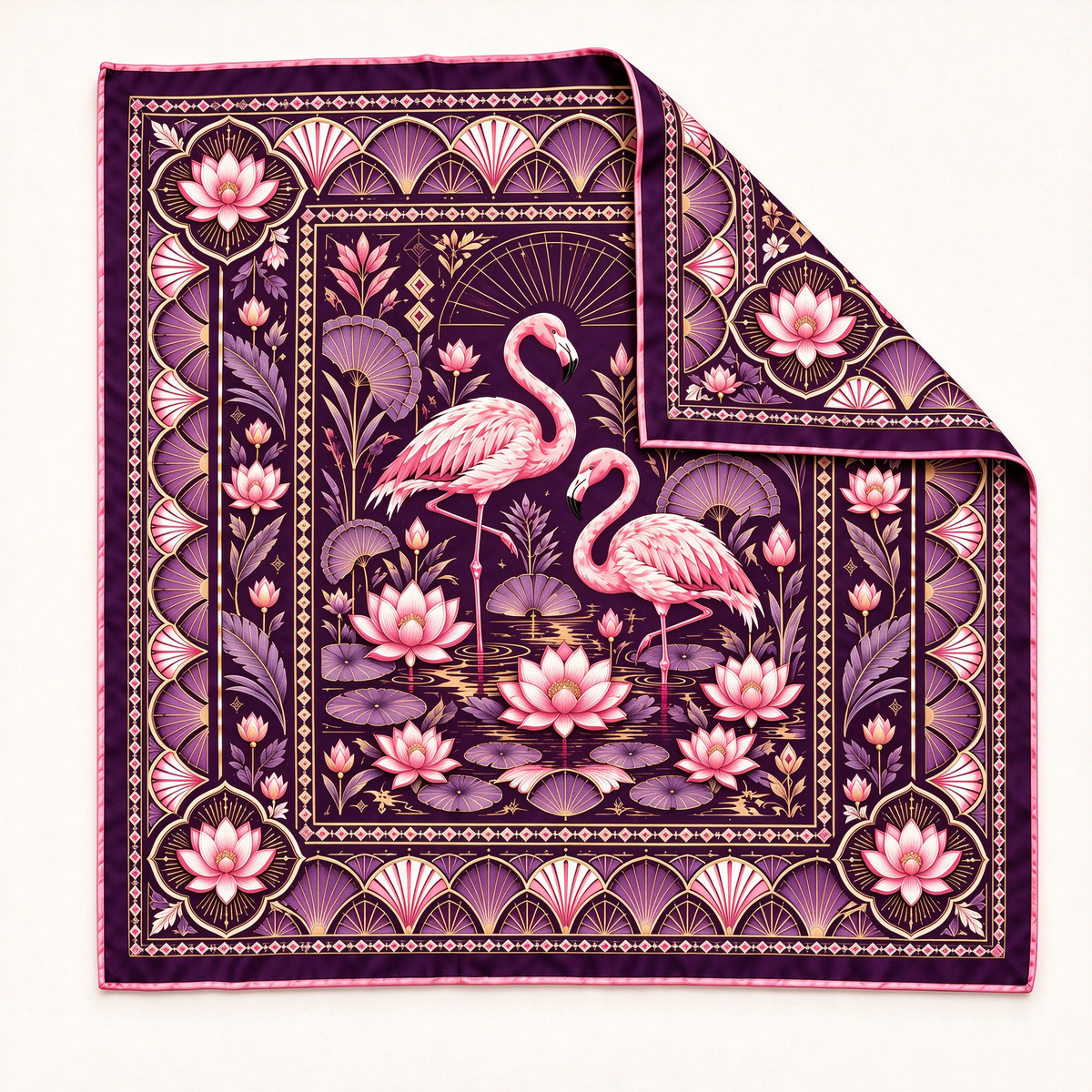 Vintage Flamingo Floral Silk Scarf 🦩 Elegant Tropical Square Scarf, Women Fashion Accessory
