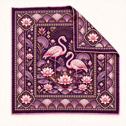 Vintage Flamingo Floral Silk Scarf 🦩 Elegant Tropical Square Scarf, Women Fashion Accessory