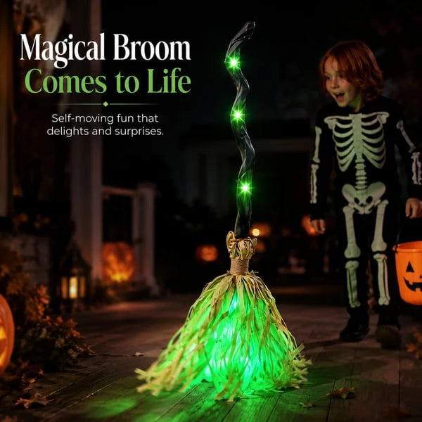 🧙‍♀️Magic Halloween Animated Moving Witch Broom Light‑Sound‑Motion🧹