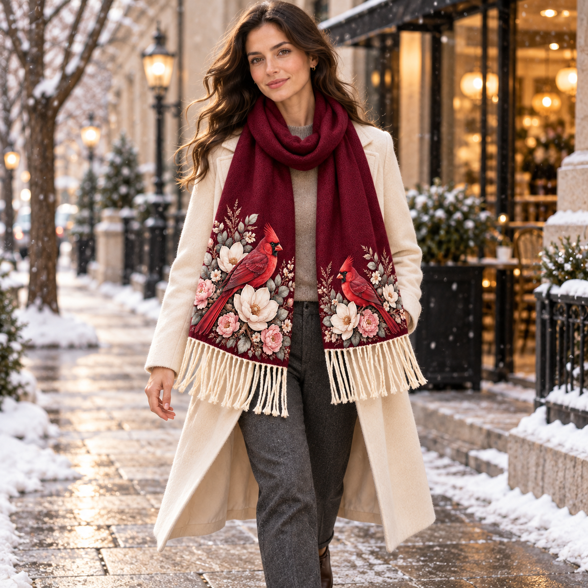 Vintage Floral Animal Tassel Scarf 🦊🦢