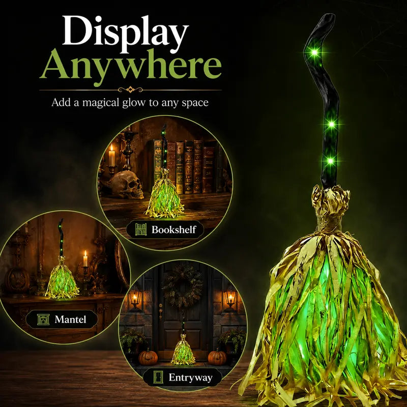 🧙‍♀️🧹Magic Halloween Animated Moving Witch Broom Light‑Sound‑Motion