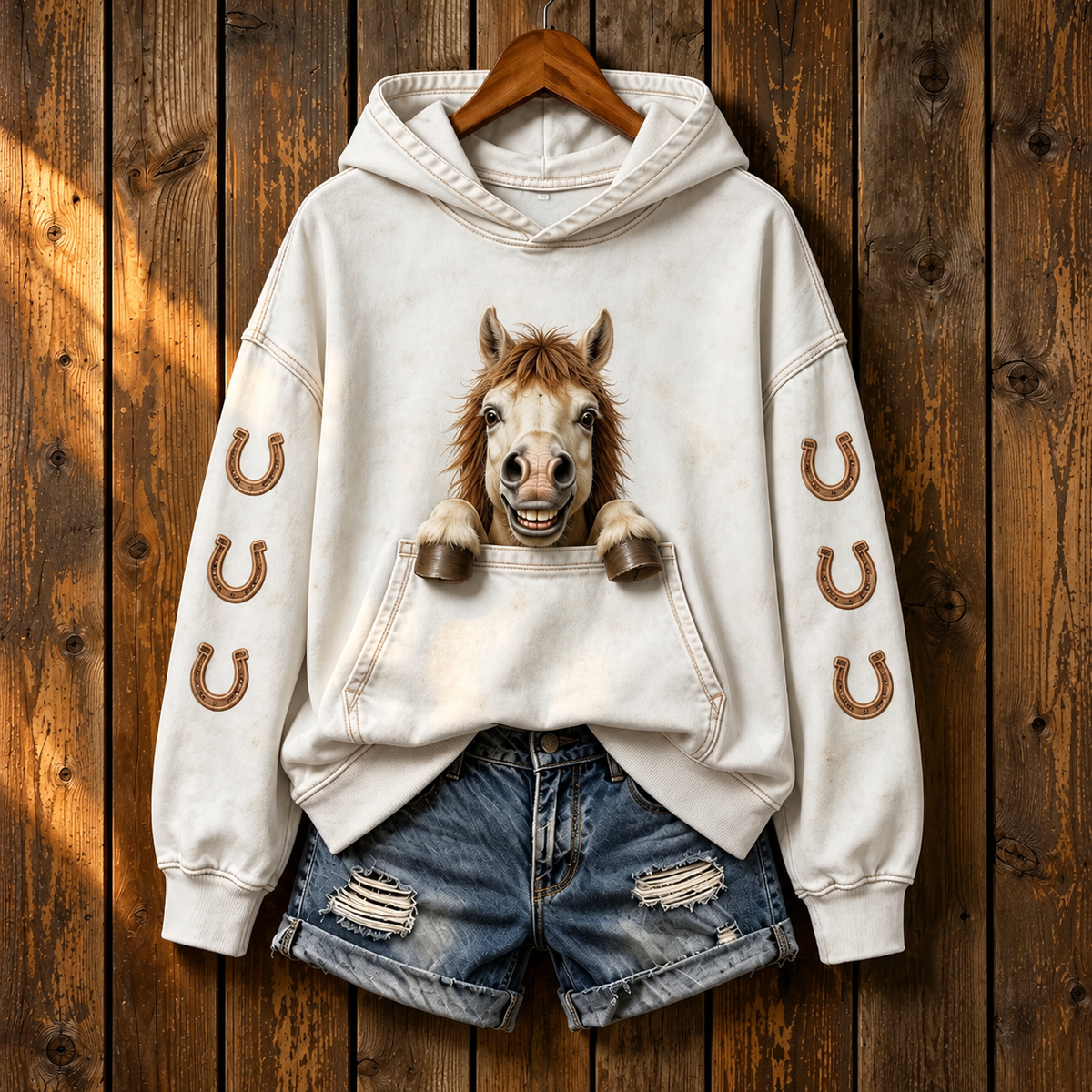 Cute Pocket Horse Vintage Hoodie 🐴