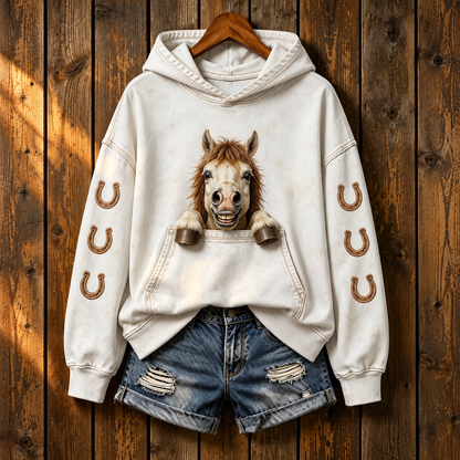 Cute Pocket Horse Vintage Hoodie 🐴