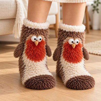 Cute Animal 3D Plush Crew Socks 🦊🐦🦦🦉