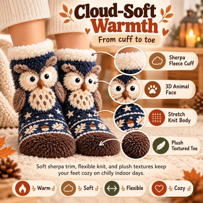 Cute Animal 3D Plush Crew Socks 🦊🐦🦦🦉