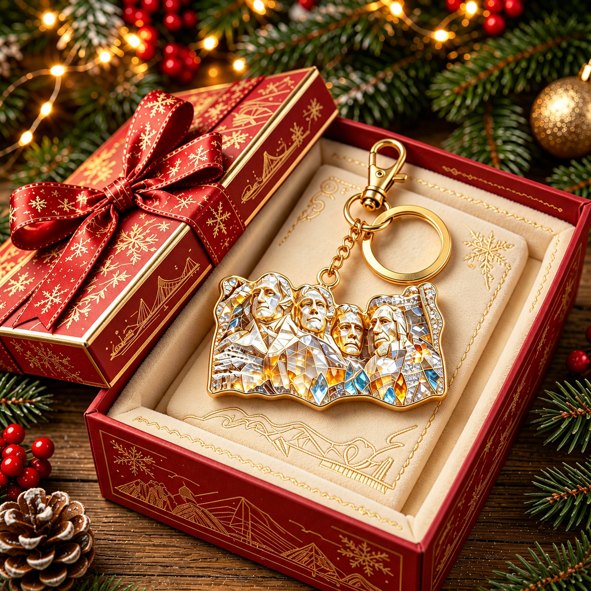 🔑🎁USA Landmark Crystal Keychain Collection - 5‑Styles Gold Plated Souvenir Ornament