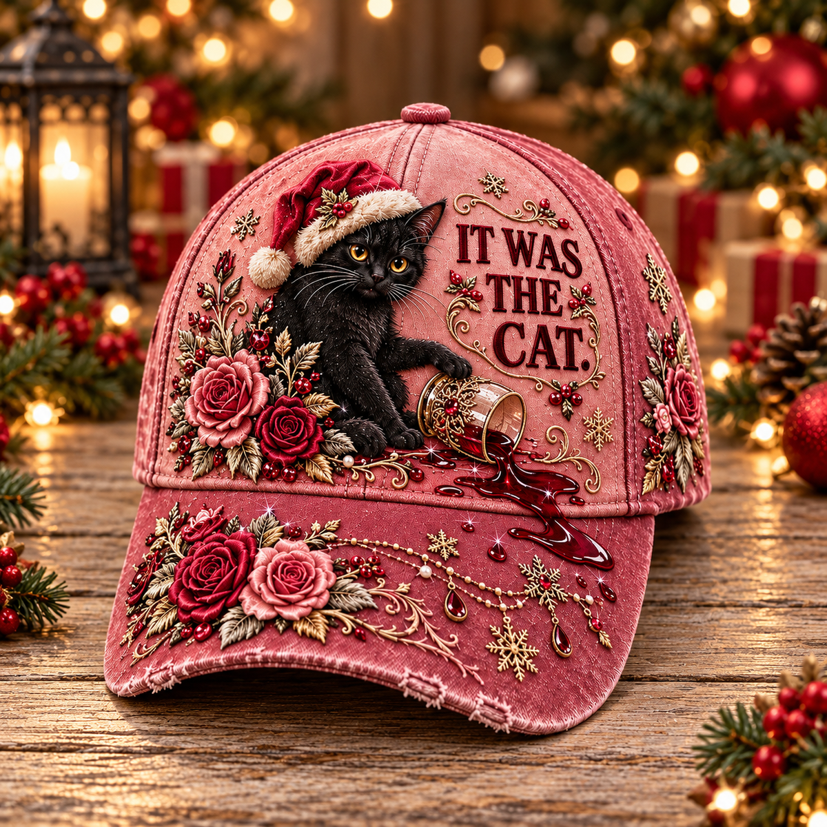 Vintage Santa Kitty Embroidered Dad Cap🧢