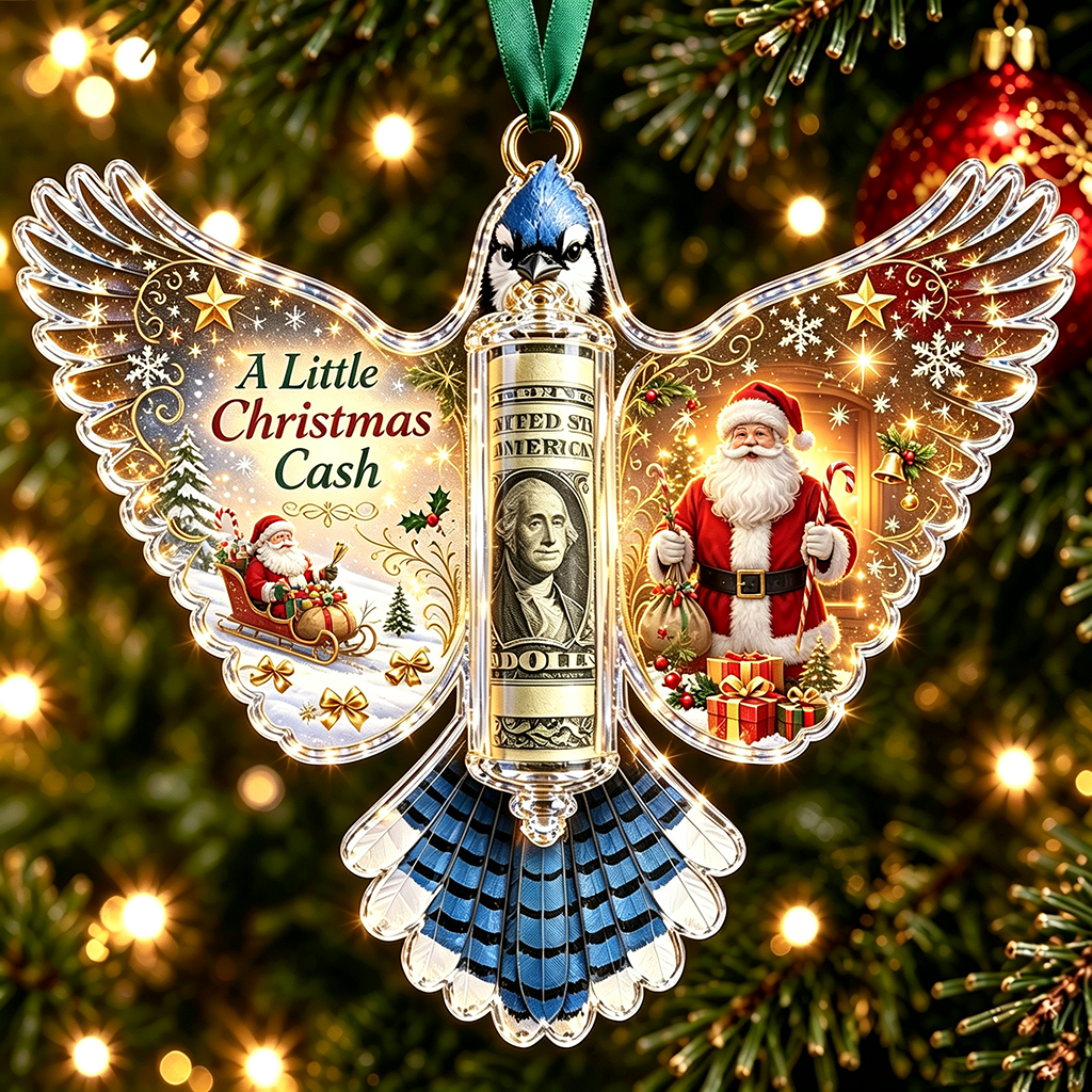 🦜 💵 Christmas Cash Gift Blue Jay Ornament – Holiday Money Holder Keepsake 🎄 ✨