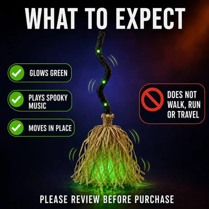 🧙‍♀️🧹Magic Halloween Animated Moving Witch Broom Light‑Sound‑Motion
