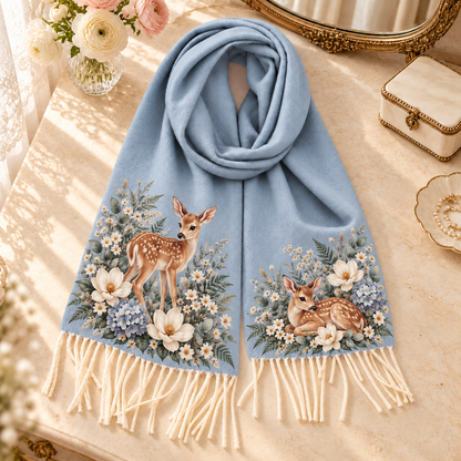Vintage Floral Animal Tassel Scarf 🦊🦢