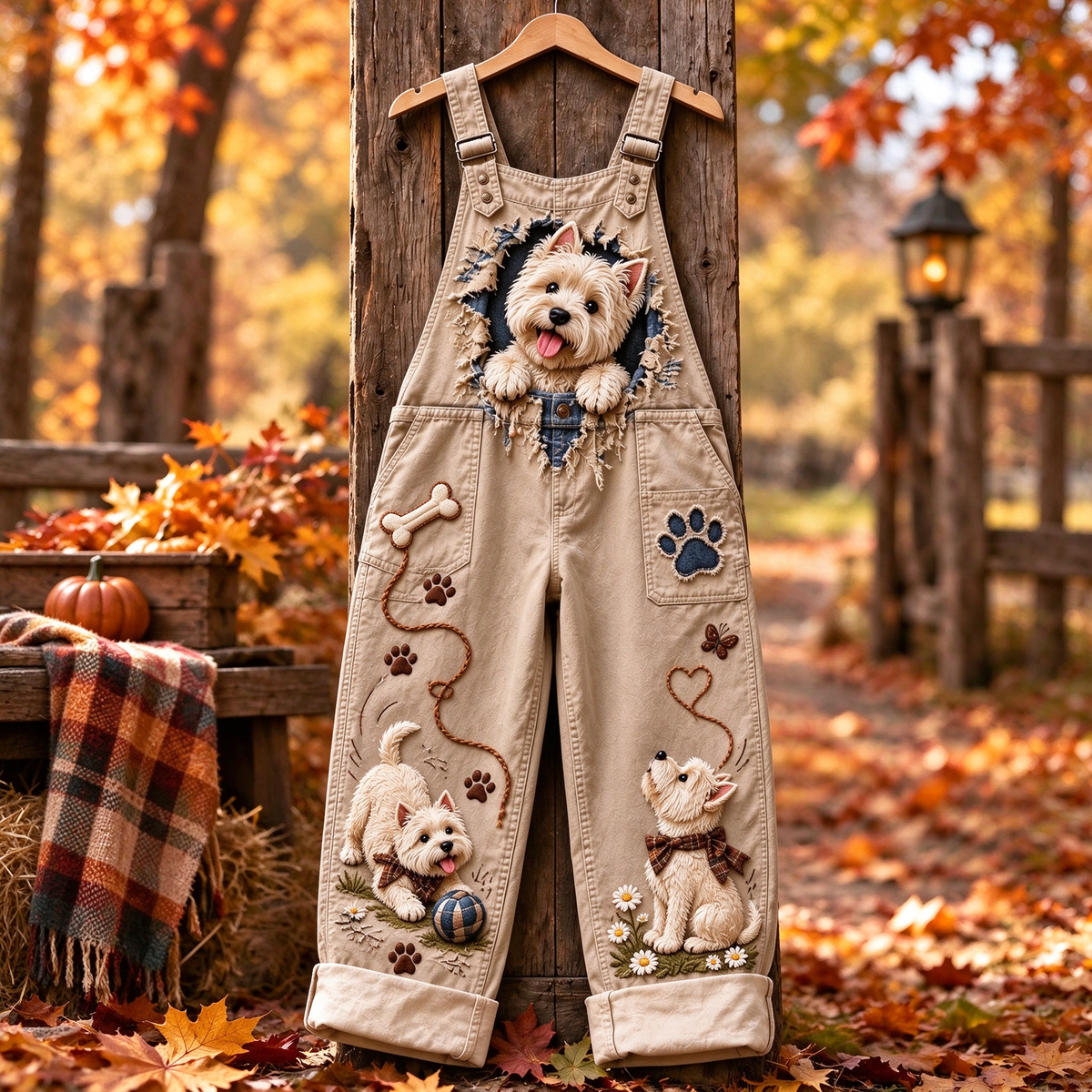 🐶Cute Dog Print Denim Overalls