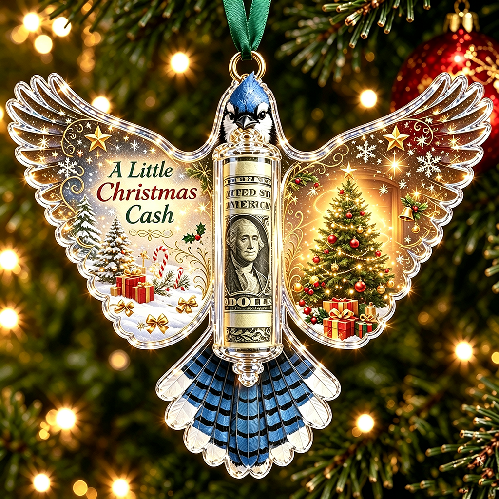 🦜 💵 Christmas Cash Gift Blue Jay Ornament – Holiday Money Holder Keepsake 🎄 ✨