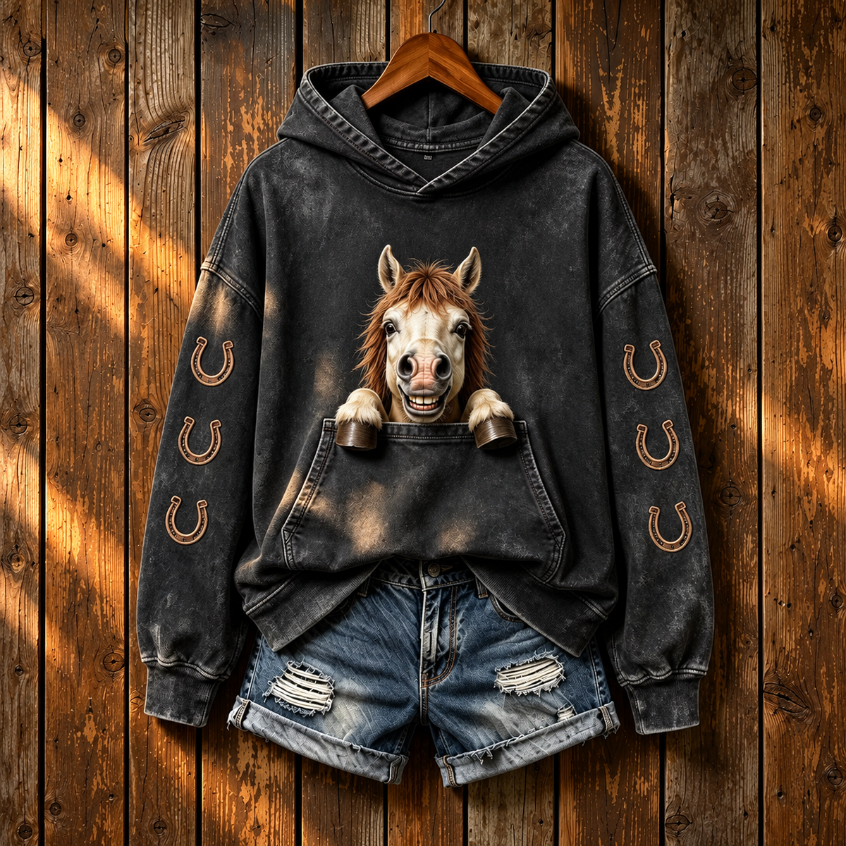 Cute Pocket Horse Vintage Hoodie 🐴