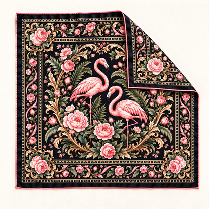 Vintage Flamingo Floral Silk Scarf 🦩 Elegant Tropical Square Scarf, Women Fashion Accessory