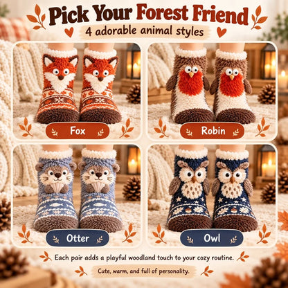 Cute Animal 3D Plush Crew Socks 🦊🐦🦦🦉