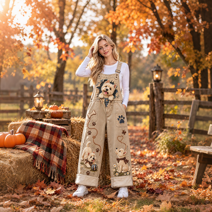 🐶Cute Dog Print Denim Overalls