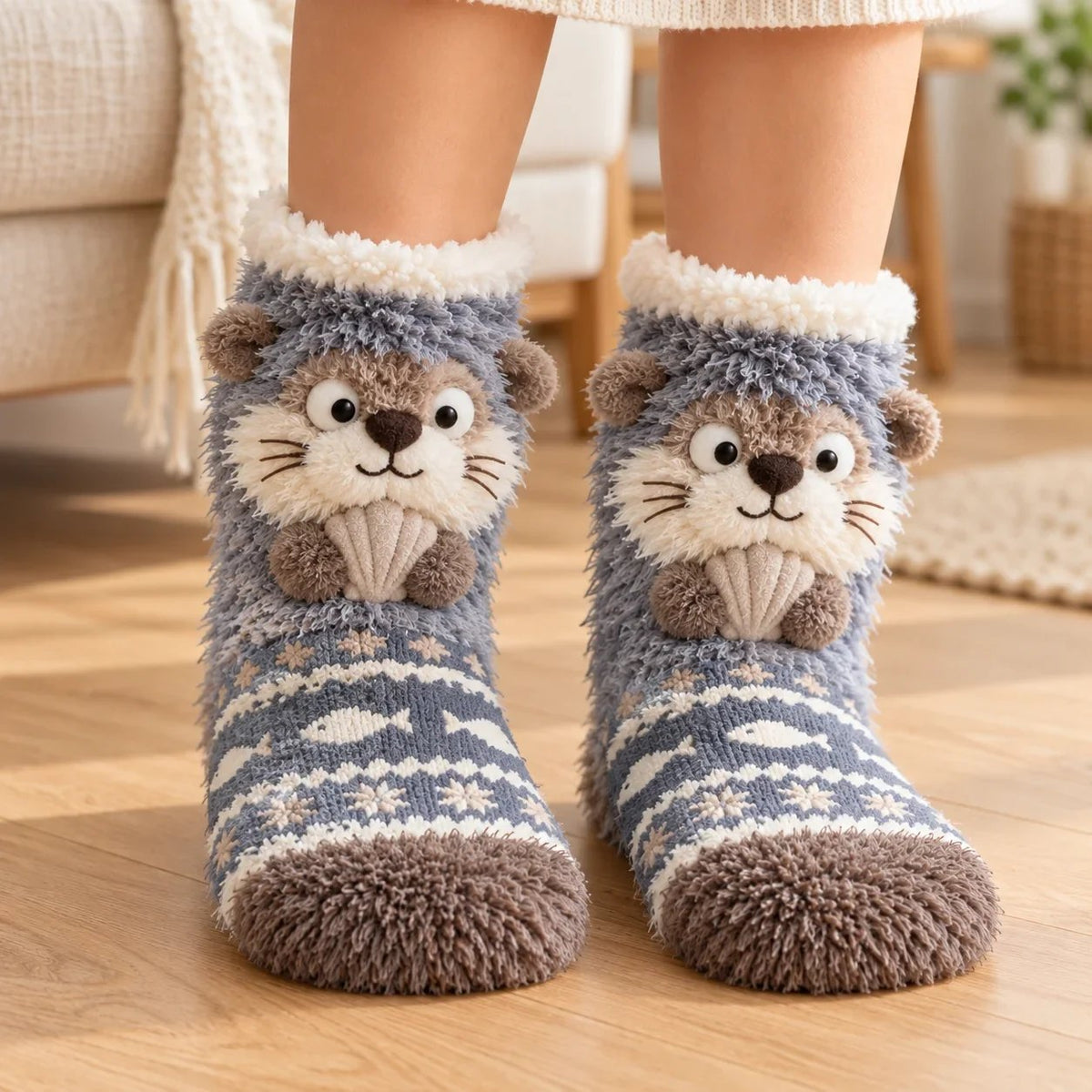 Cute Animal 3D Plush Crew Socks 🦊🐦🦦🦉
