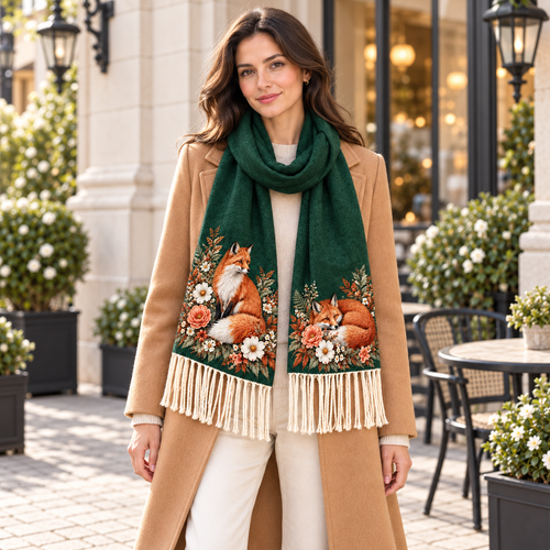 Vintage Floral Animal Tassel Scarf 🦊🦢
