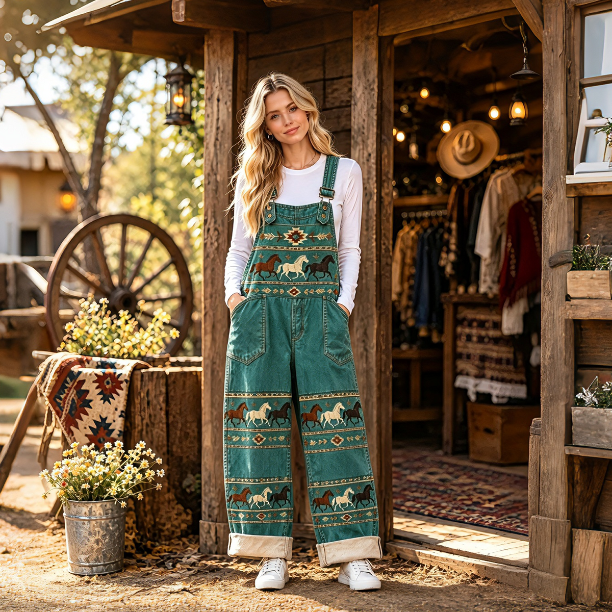🐎 Western Horse Printed Overalls