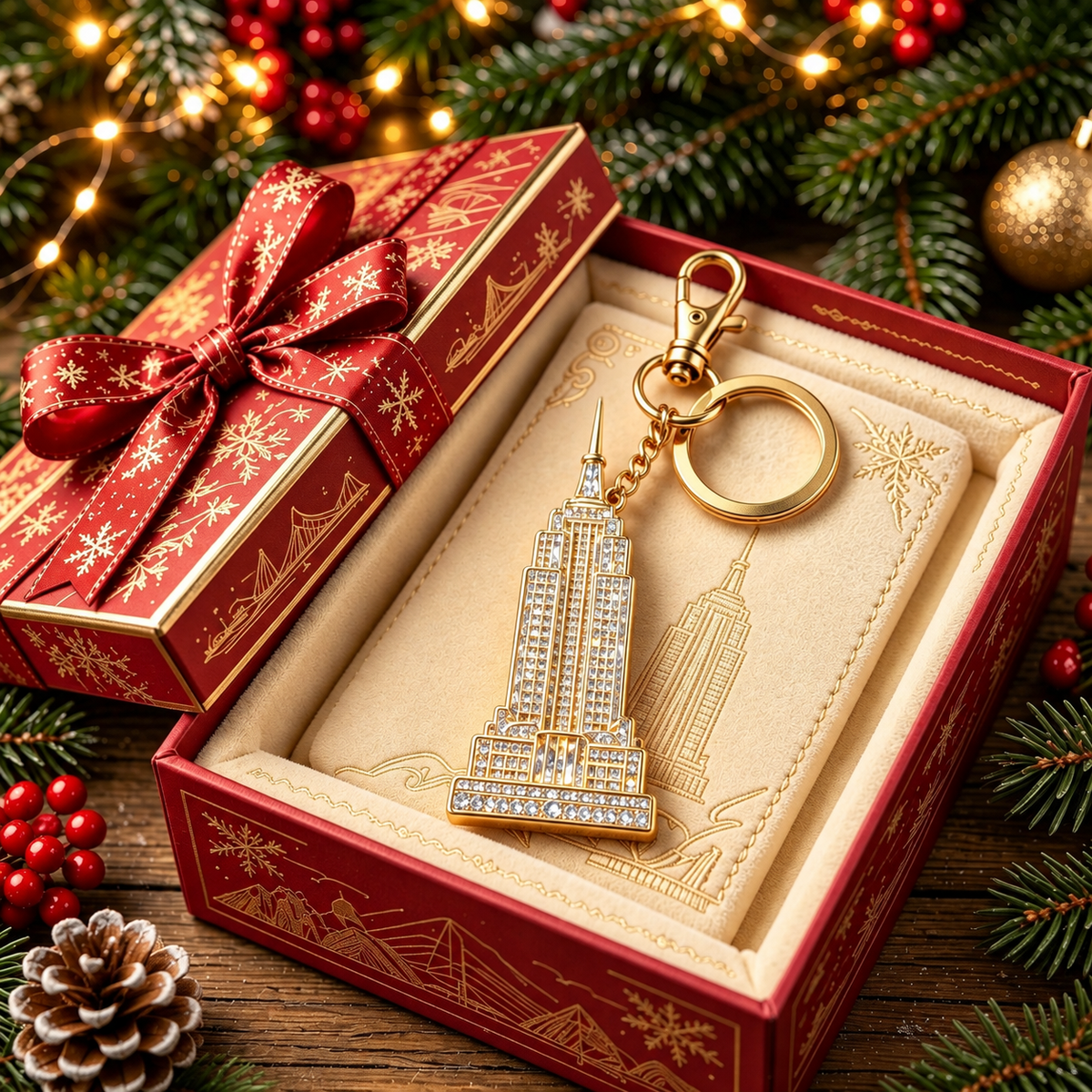 🔑🎁USA Landmark Crystal Keychain Collection - 5‑Styles Gold Plated Souvenir Ornament