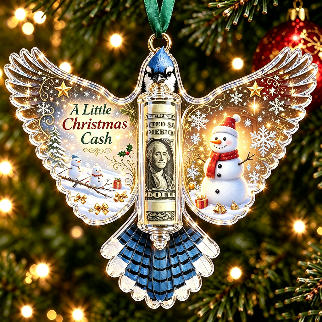 🦜 💵 Christmas Cash Gift Blue Jay Ornament – Holiday Money Holder Keepsake 🎄 ✨