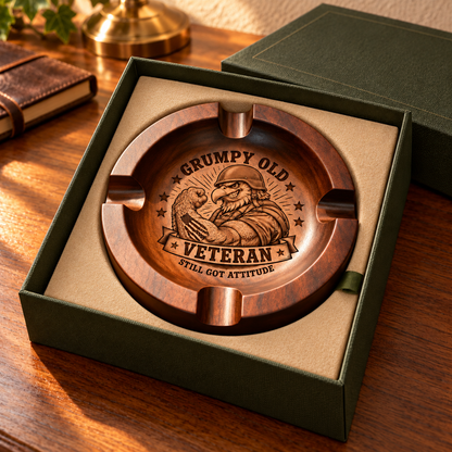 Veteran Engraved Wooden Ashtray, Eagle Patriotic Table Decor Tray, Meaningful Keepsake Gift for Veterans