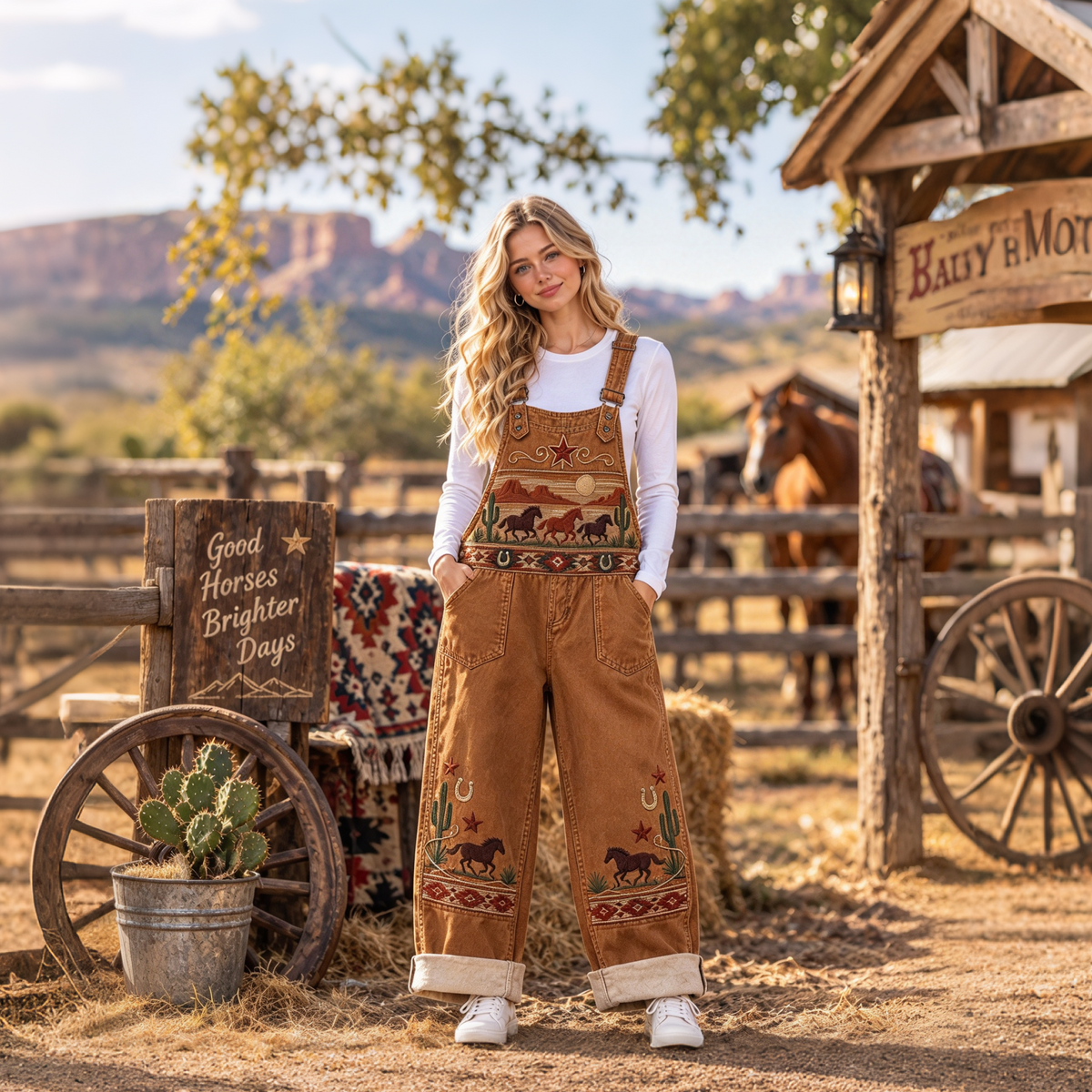🐎 Western Horse Printed Overalls