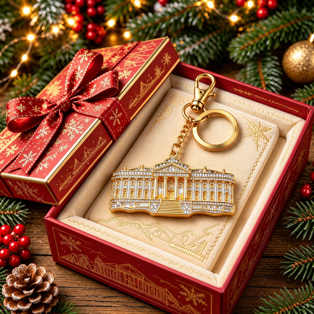 🔑🎁USA Landmark Crystal Keychain Collection - 5‑Styles Gold Plated Souvenir Ornament