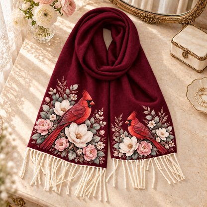 Vintage Floral Animal Tassel Scarf 🦊🦢