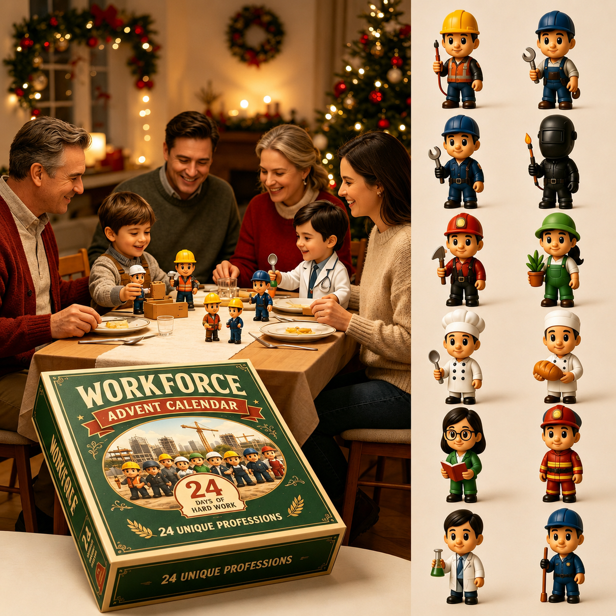 👷‍♂️👨‍🔧Workforce Advent Calendar | 24 Unique Professions Mini Figurines Christmas Gift Box