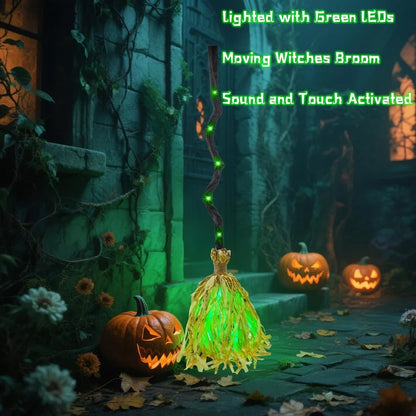 🧙‍♀️🧹Magic Halloween Animated Moving Witch Broom Light‑Sound‑Motion